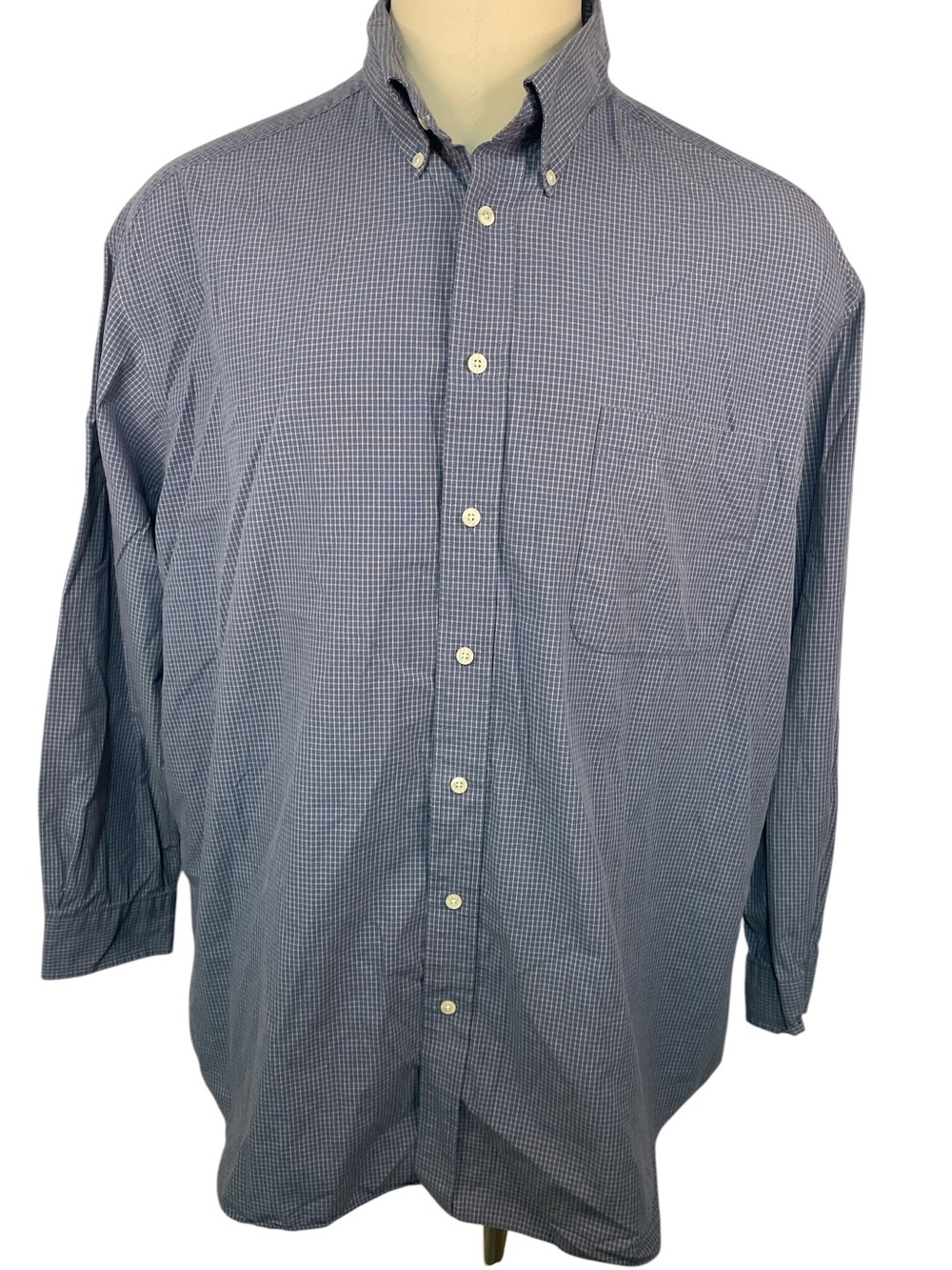 Roundtree & Yorke Navy and White Micro-Check Button-Down Shirt Men’s 3X Big